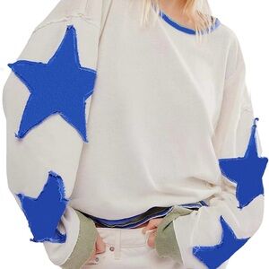 Oversized  Long Sleeve Star Shirt Drop Shoulder Vintage Graphic Crewneck Top